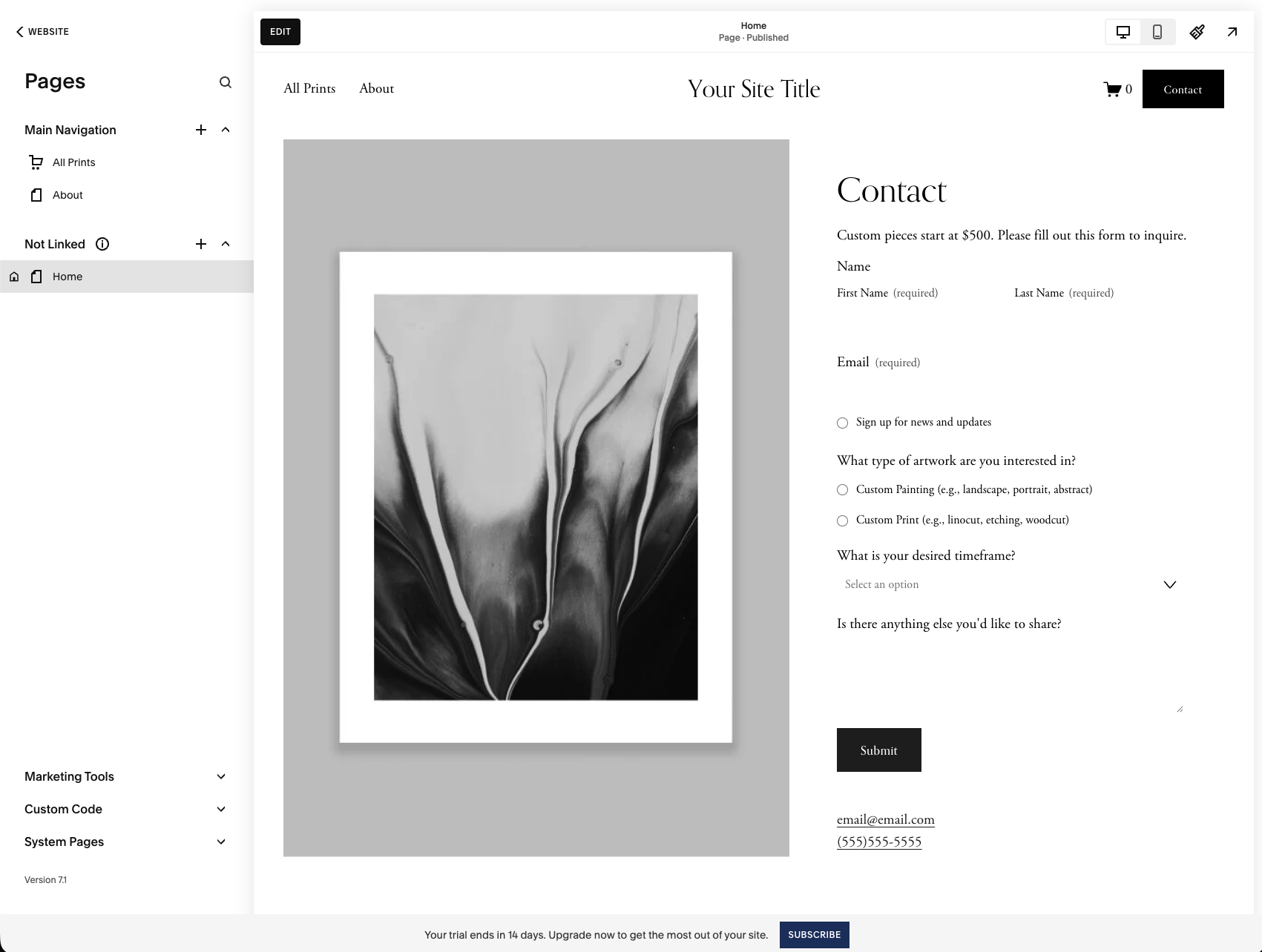 Open the form block storage settings in Squarespace