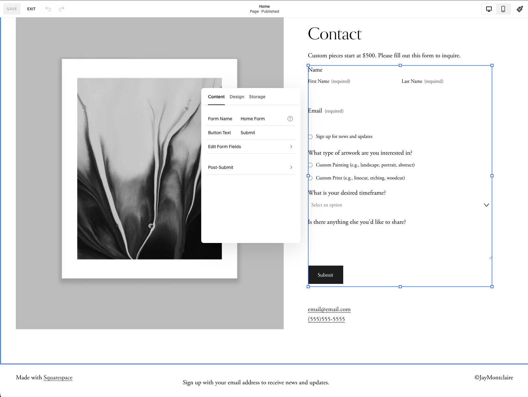Set Squarespace email notifications to Form2SMS